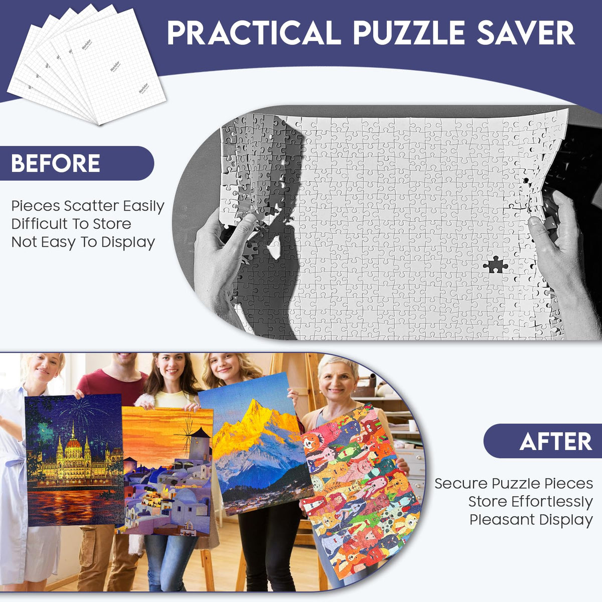 Finished puzzle neatly stored with Nariolar Puzzle Saver