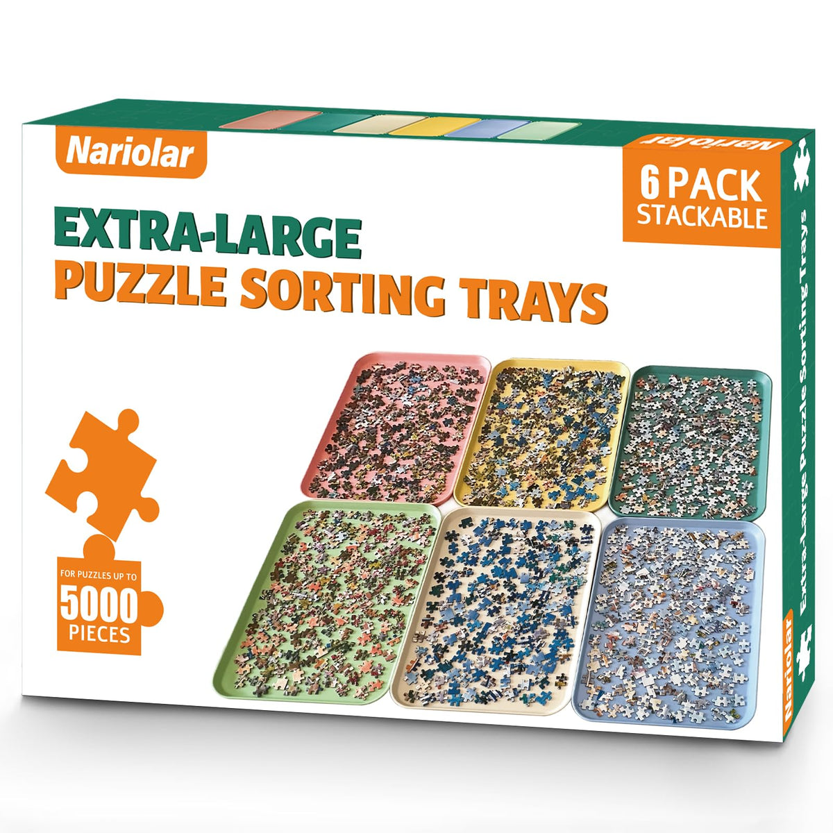 Nariolar six-color puzzle trays for color-coded sorting and easier organization.
