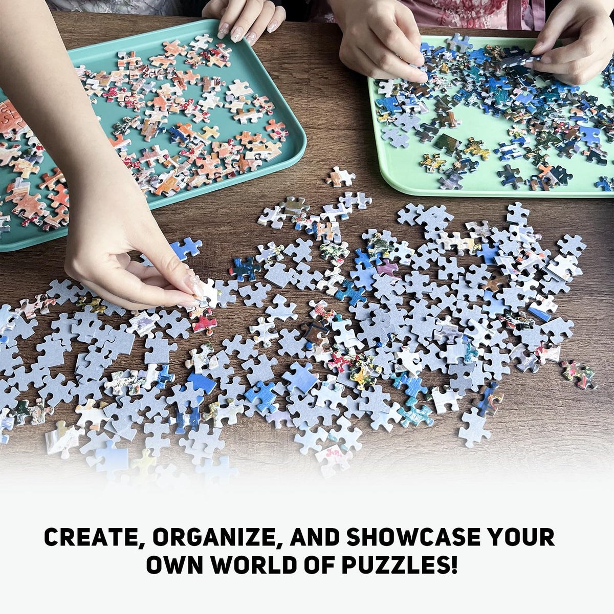 Nariolar trays in use keeping puzzle parts organized during assembly.