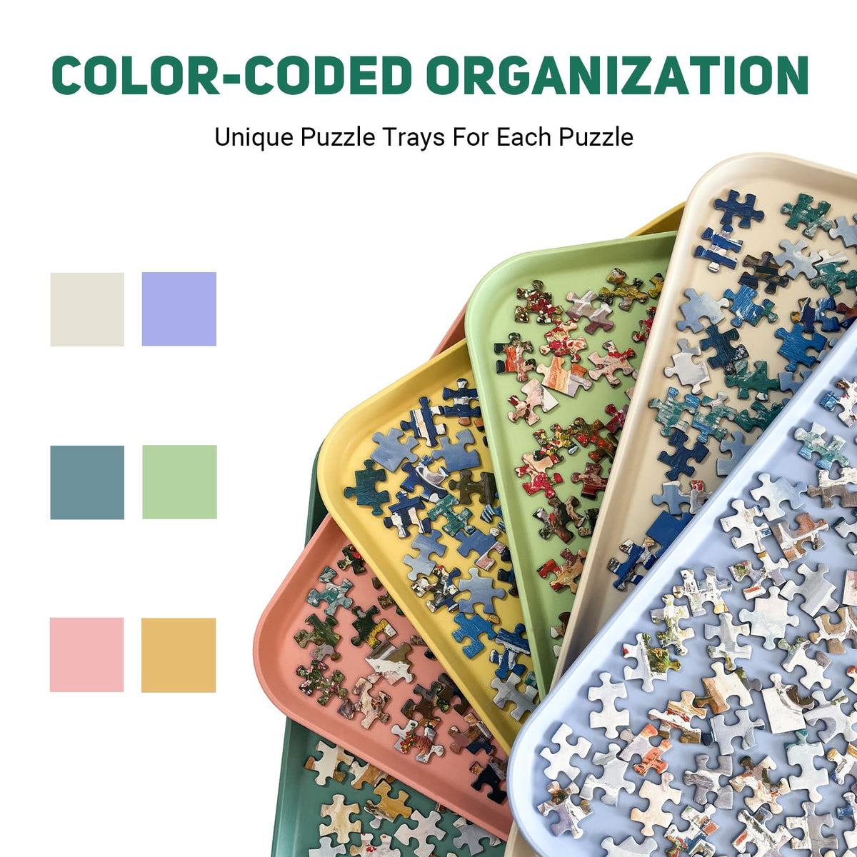 Nariolar trays ready for large puzzles with ample sorting space.