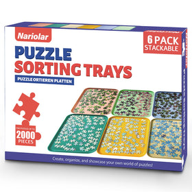 Nariolar puzzle trays in six colors arranged for color sorting.