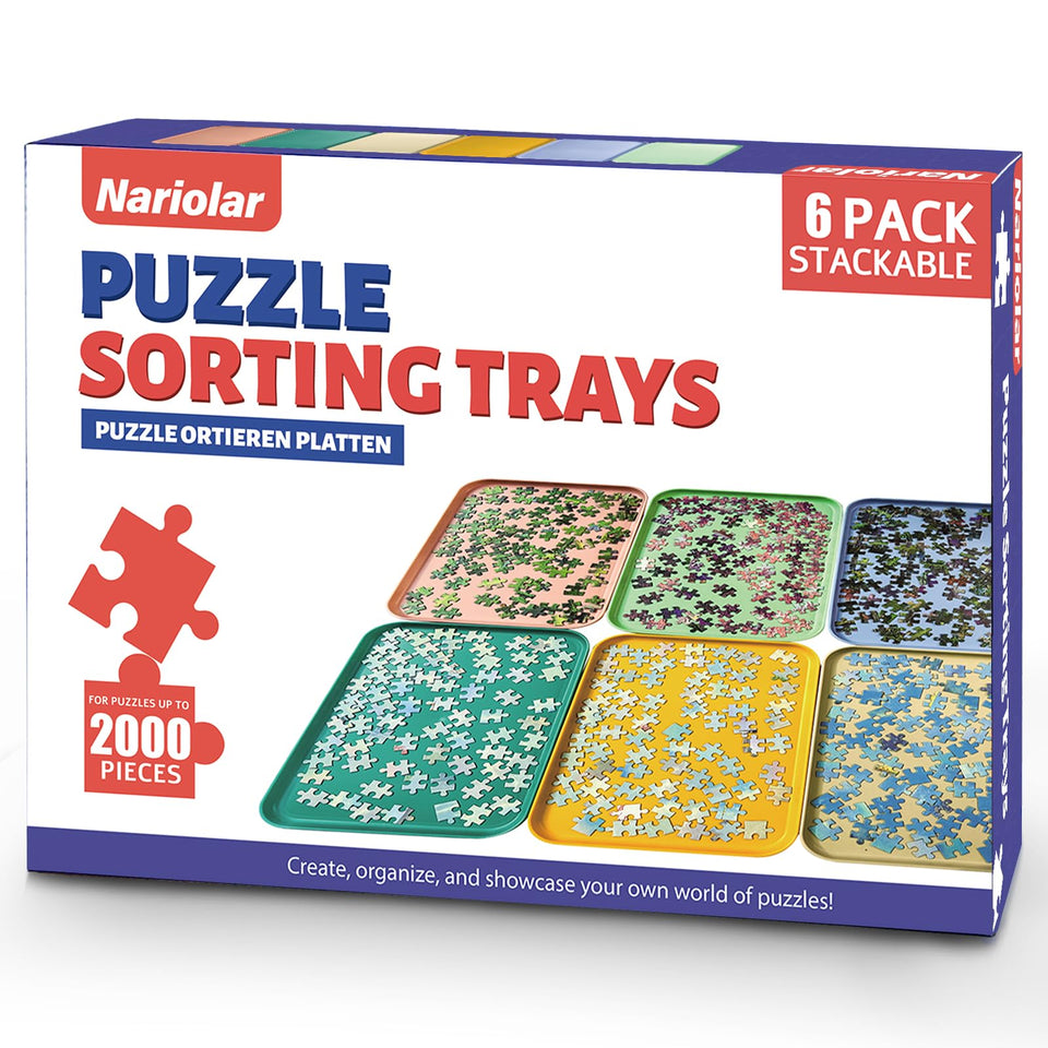 Nariolar puzzle trays in six colors arranged for color sorting.