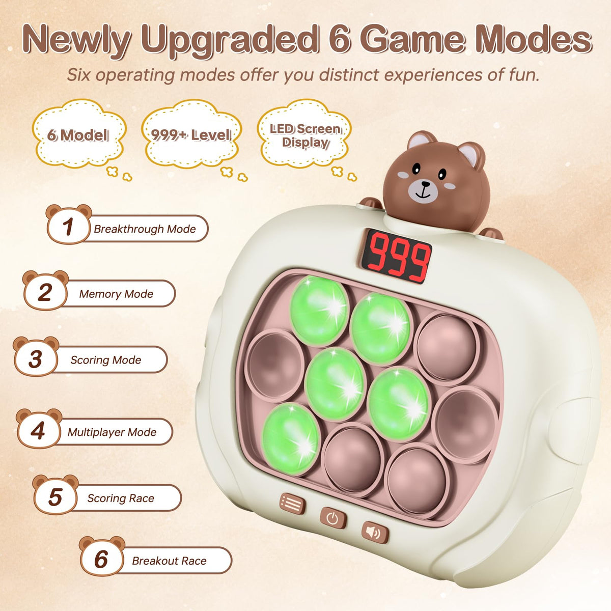 Narotood Quick Push Pop Game bear design supports calm tactile engagement.