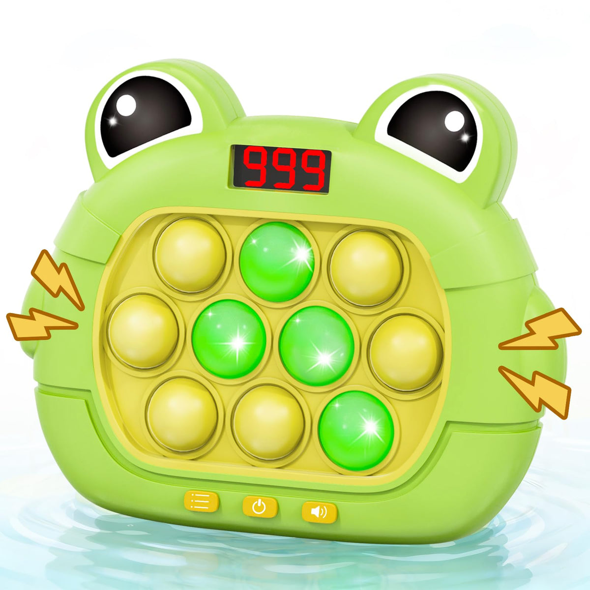 Narotood Quick Push Pop Game frog front view boosts focus and sensory engagement during play.