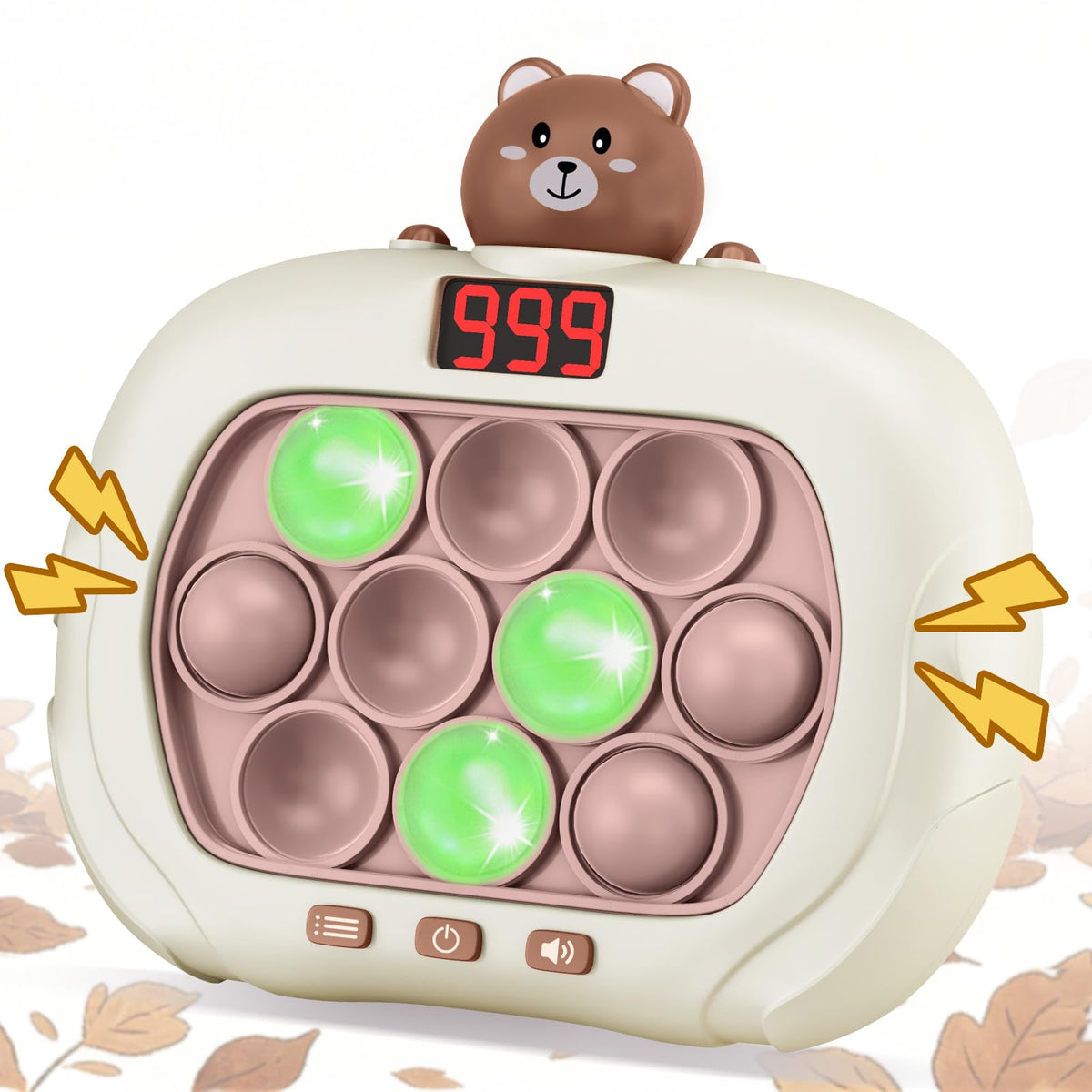 Narotood Quick Push Pop Game light-up display enhances immersive sensory play.