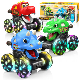 NARRIO Dinosaur Monster Trucks with light-up wheels for engaging toddler playtime.