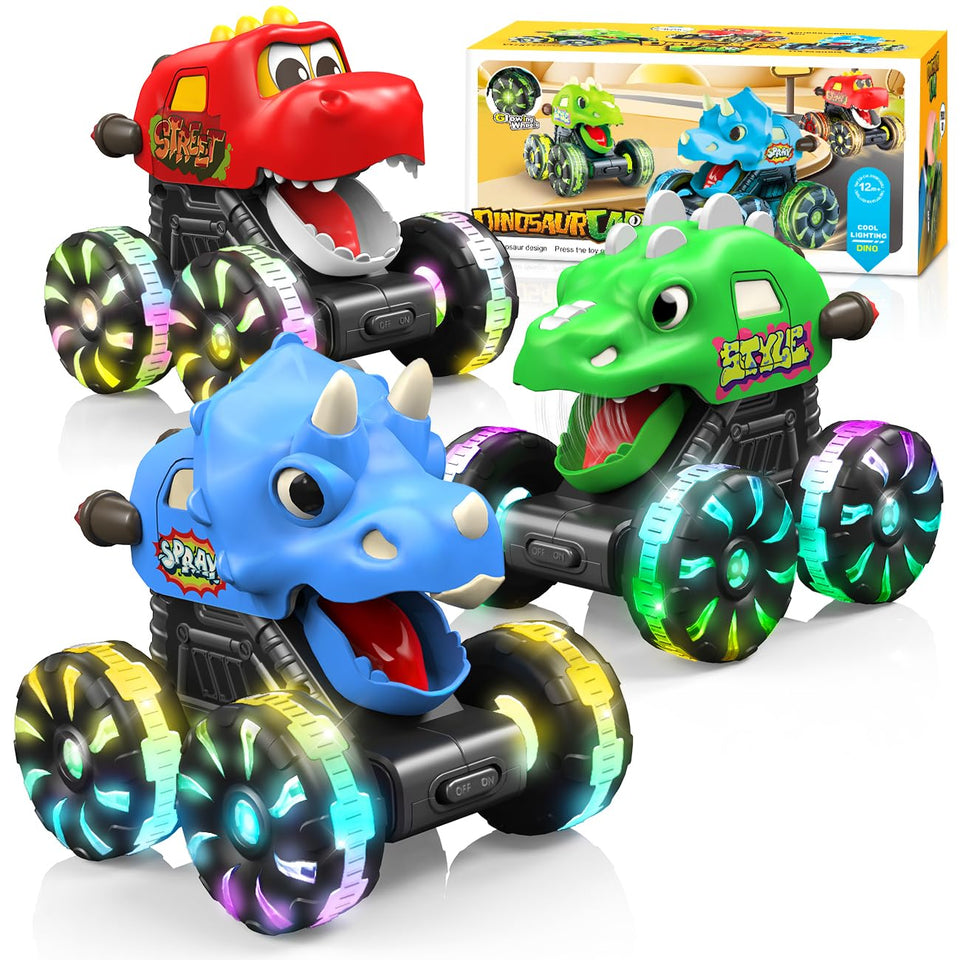 NARRIO Dinosaur Monster Trucks with light-up wheels for engaging toddler playtime.