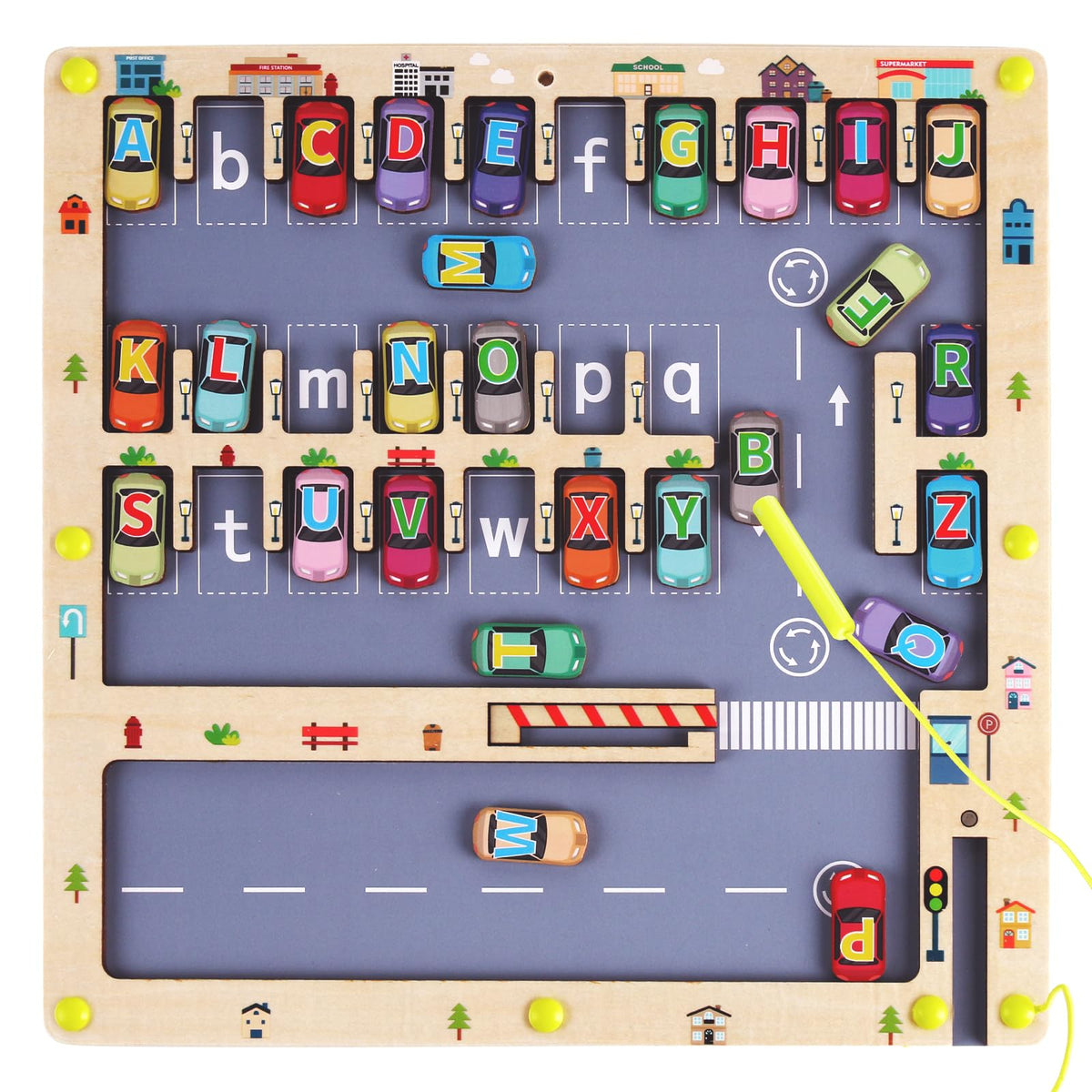 NASHRIO wooden magnetic alphabet maze board boosts early literacy and fine motor skills.