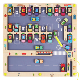 NASHRIO wooden magnetic alphabet maze board boosts early literacy and fine motor skills.