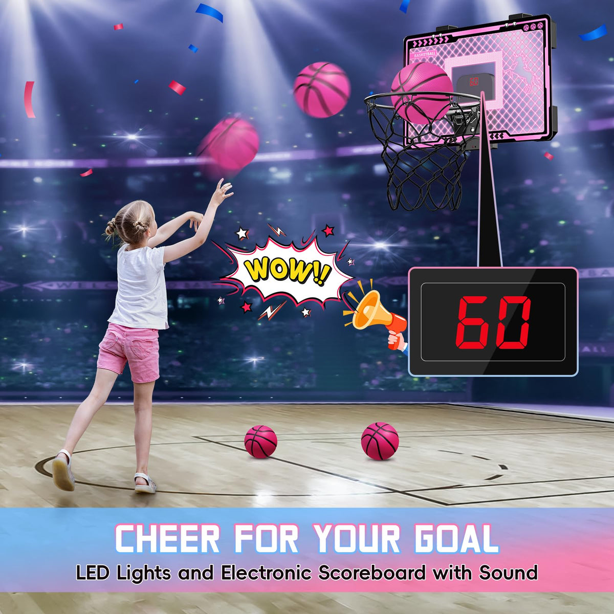 nasominako pink kids hoop backboard combines safety with fun for little players.
