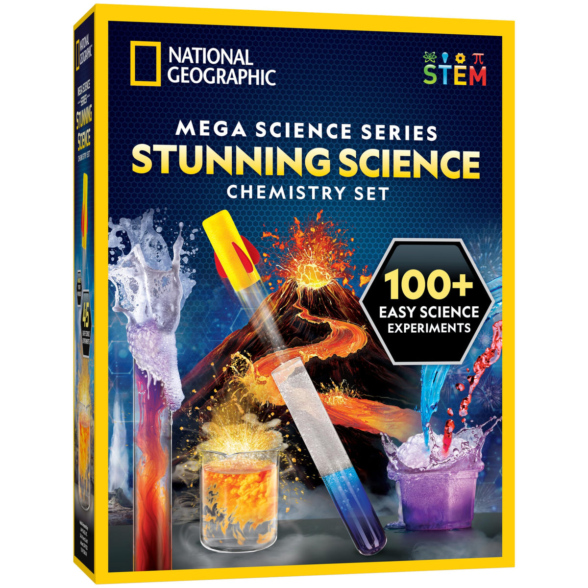 National Geographic Blue Marble chemistry set volcano eruption demonstrates safe, engaging chemical reactions.