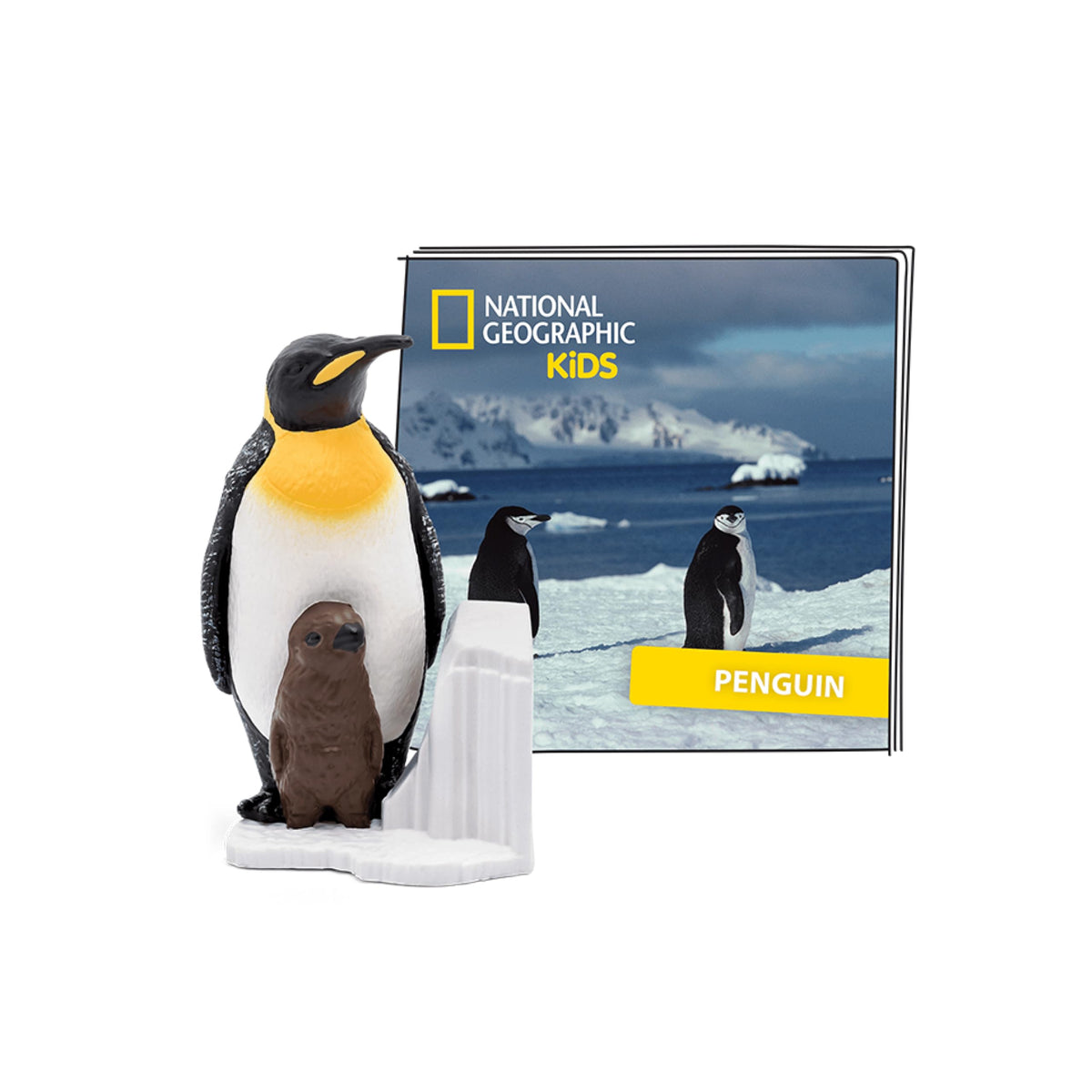 National Geographic penguin Tonies character beside a Toniebox, ideal for engaging storytelling.