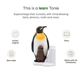 National Geographic penguin with Toniebox ready for screen-free playtime.
