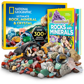 National Geographic rock collection box cover promotes kid-friendly exploration.