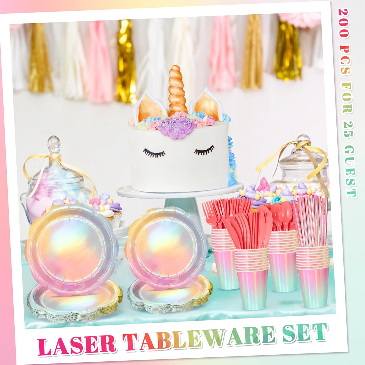 NatNarr 200-pcs party set covers all essentials for 25 guests with stylish cohesion