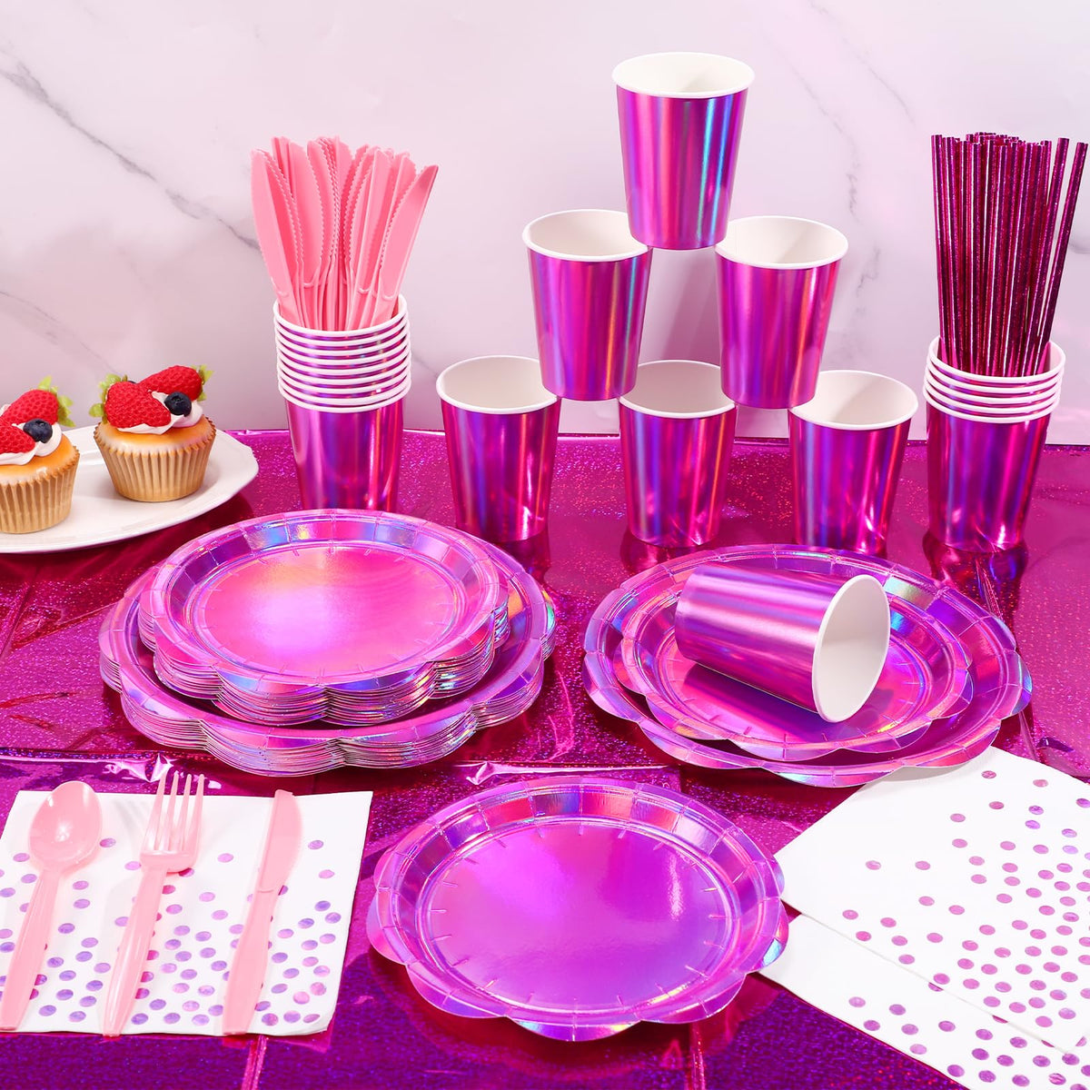NatNarr iridescent pink cups 9 oz great for refreshing drinks.