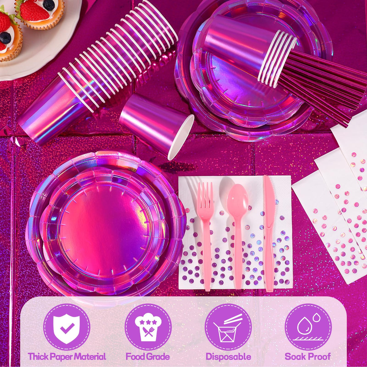 NatNarr iridescent pink dessert plates 7 inch ideal for sweet treats.