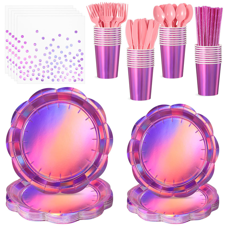 NatNarr iridescent pink plates 9 inch add festive charm to birthday tables.