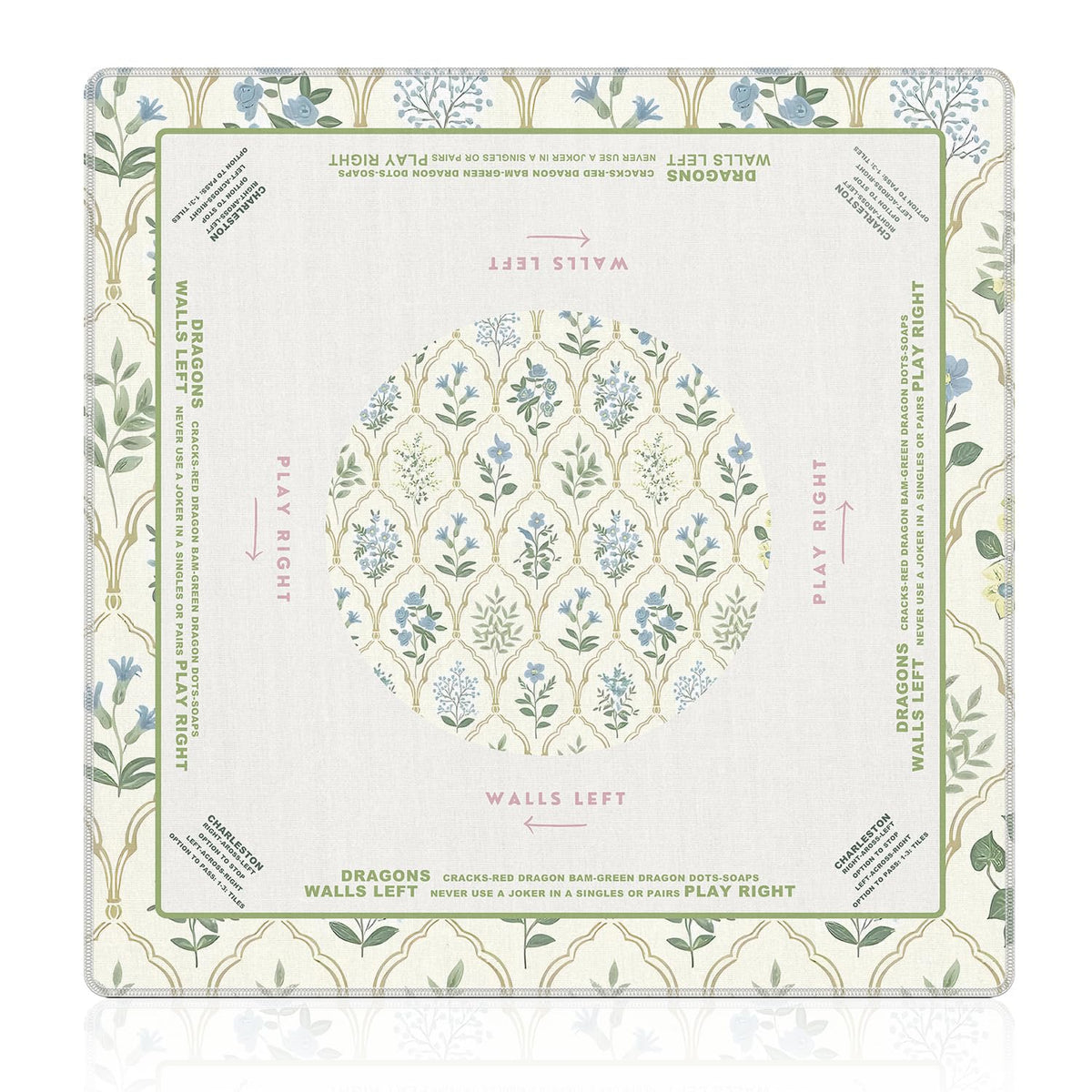NATSUNO grandmillennial mahjong mat with blue floral pattern for smooth tile movement.