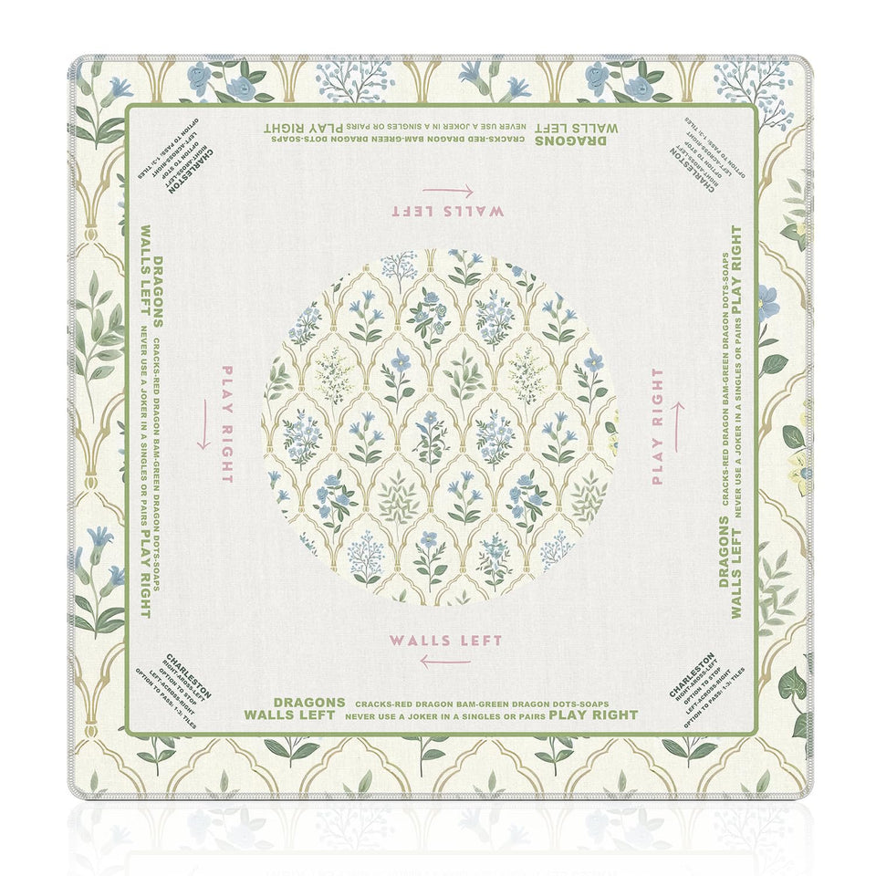 NATSUNO grandmillennial mahjong mat with blue floral pattern for smooth tile movement.