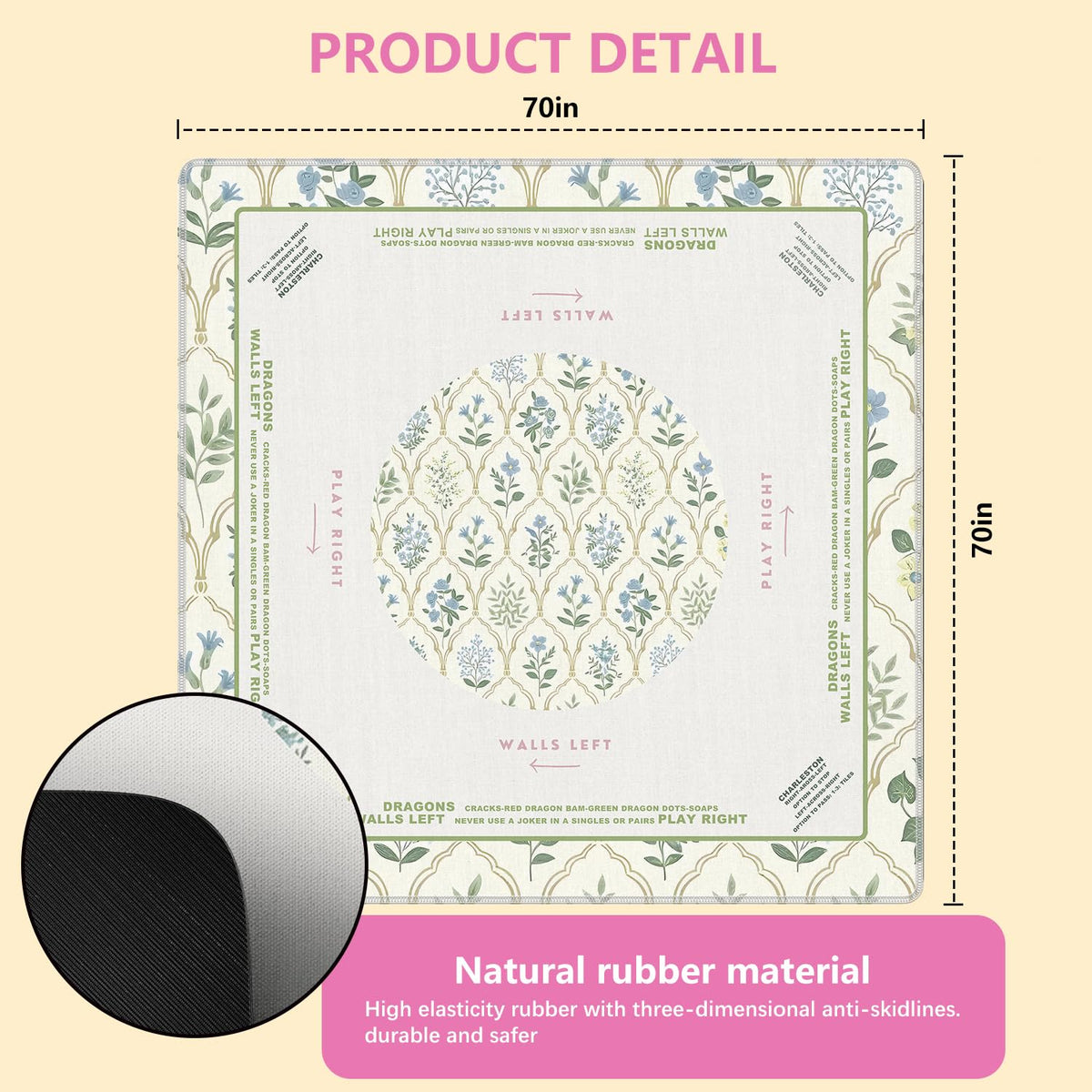 NATSUNO chinoiserie trellis design mat reduces table noise during play.