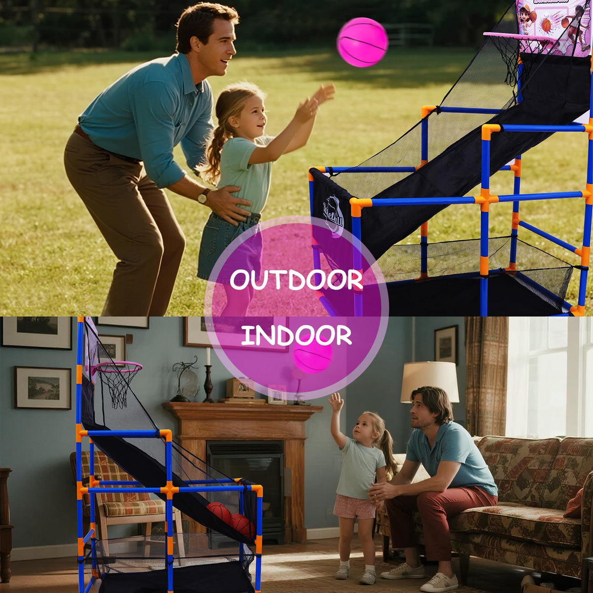 Nattork Arcade Basketball Set in backyard, easy outdoor entertainment for kids