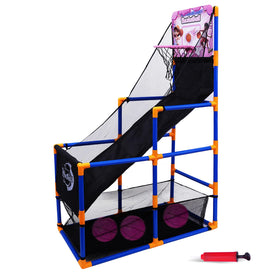 Nattork Arcade Basketball Game Set front view with hoop, easy setup for living room play
