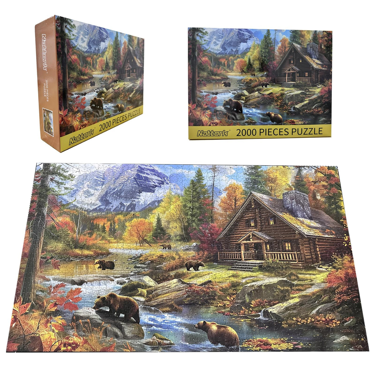 Completed Bear Village puzzle framed as wall decor in a living room.