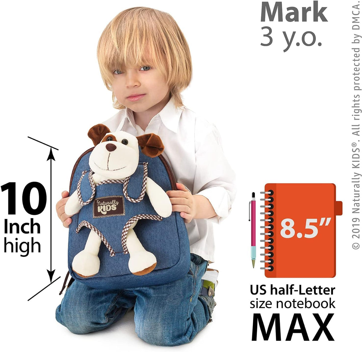 Naturally KIDS dog backpack featuring a removable stuffed dog toy for play.