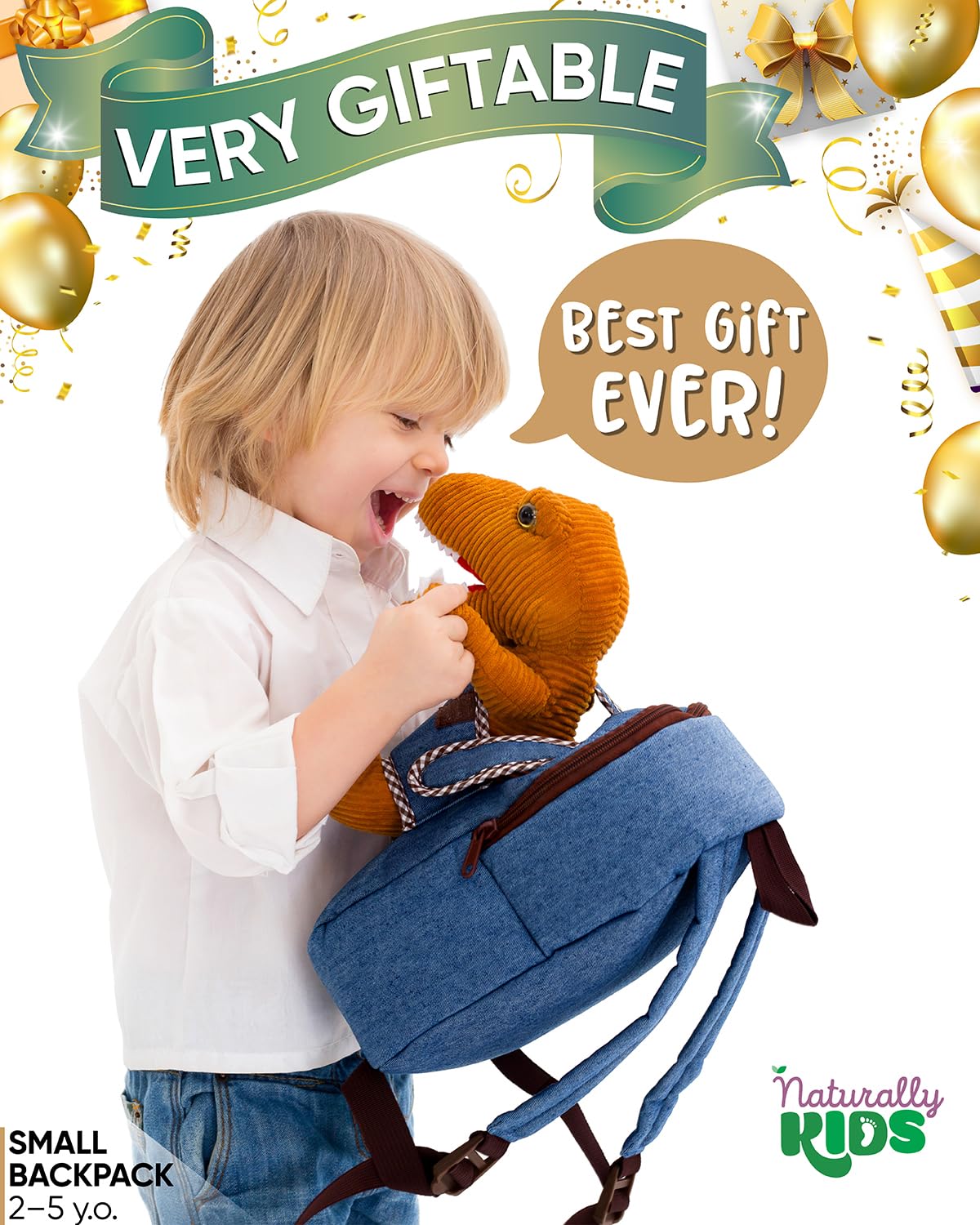 Naturally KIDS gift-ready dinosaur backpack for ages 2 to 4