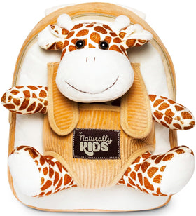 Naturally KIDS Giraffe Backpack front view with plush friend for toddlers