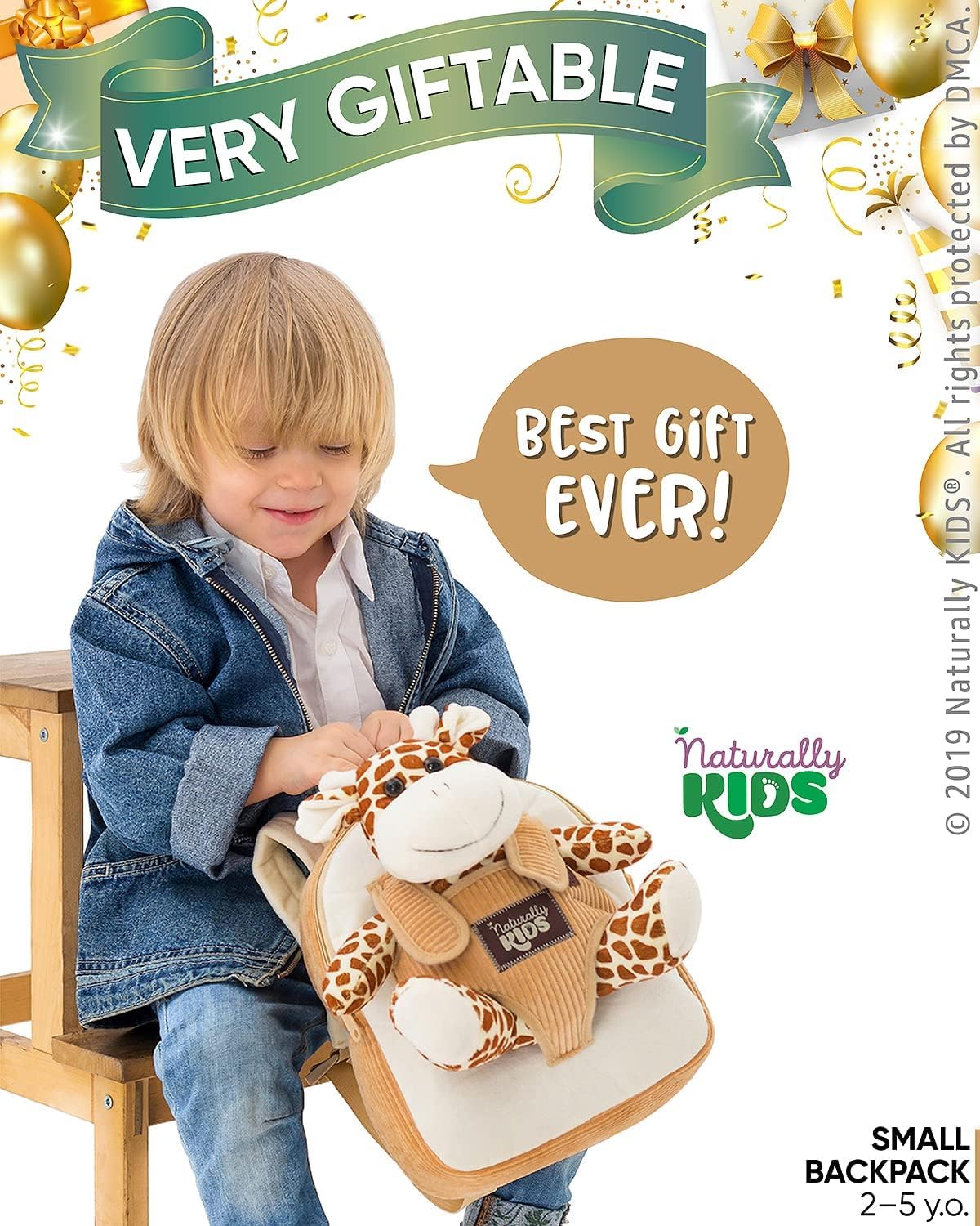 Naturally KIDS Giraffe Backpack with sturdy zipper for easy open and close