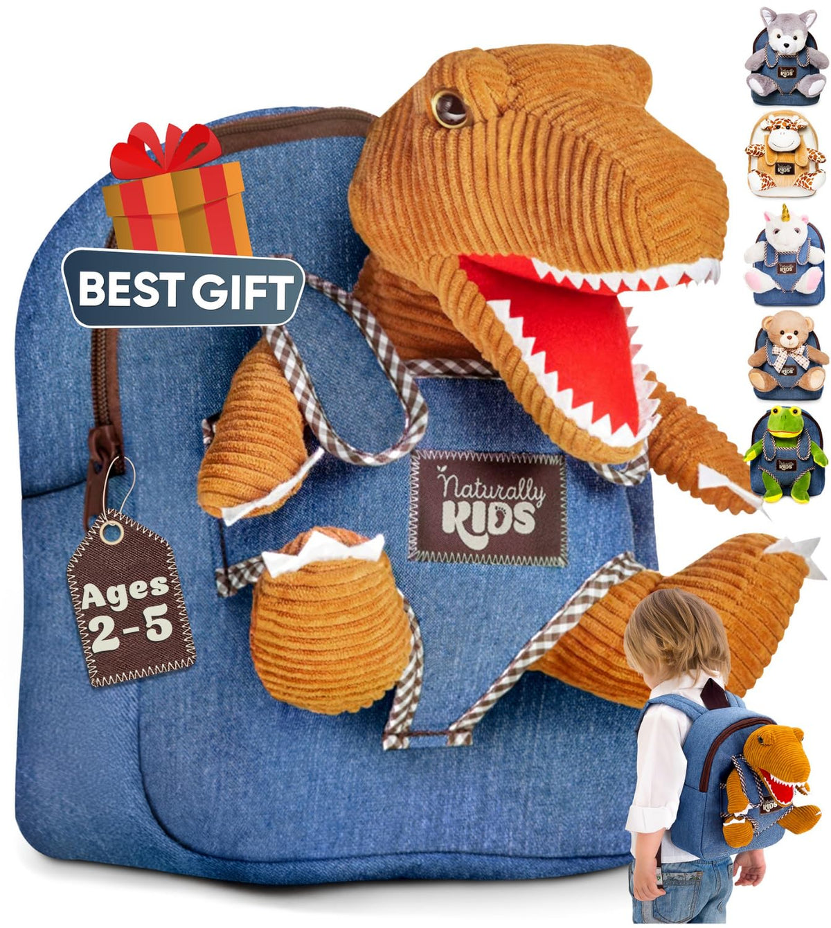 Naturally KIDS toddler backpack with dinosaur design for easy carrying and playtime adventures