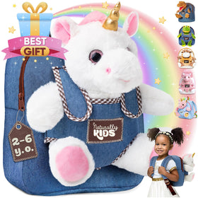 Naturally KIDS toddler backpack with unicorn toy for easy daily adventures.