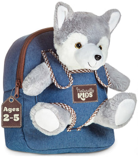 Naturally KIDS Wolf Backpack with padded straps for comfortable toddler wear.
