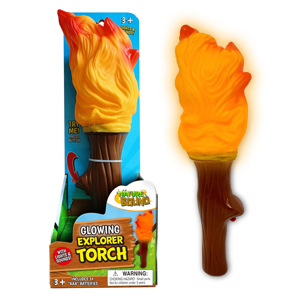 Nature Bound Explorer Torch glow for cozy indoor and outdoor pretend camping.