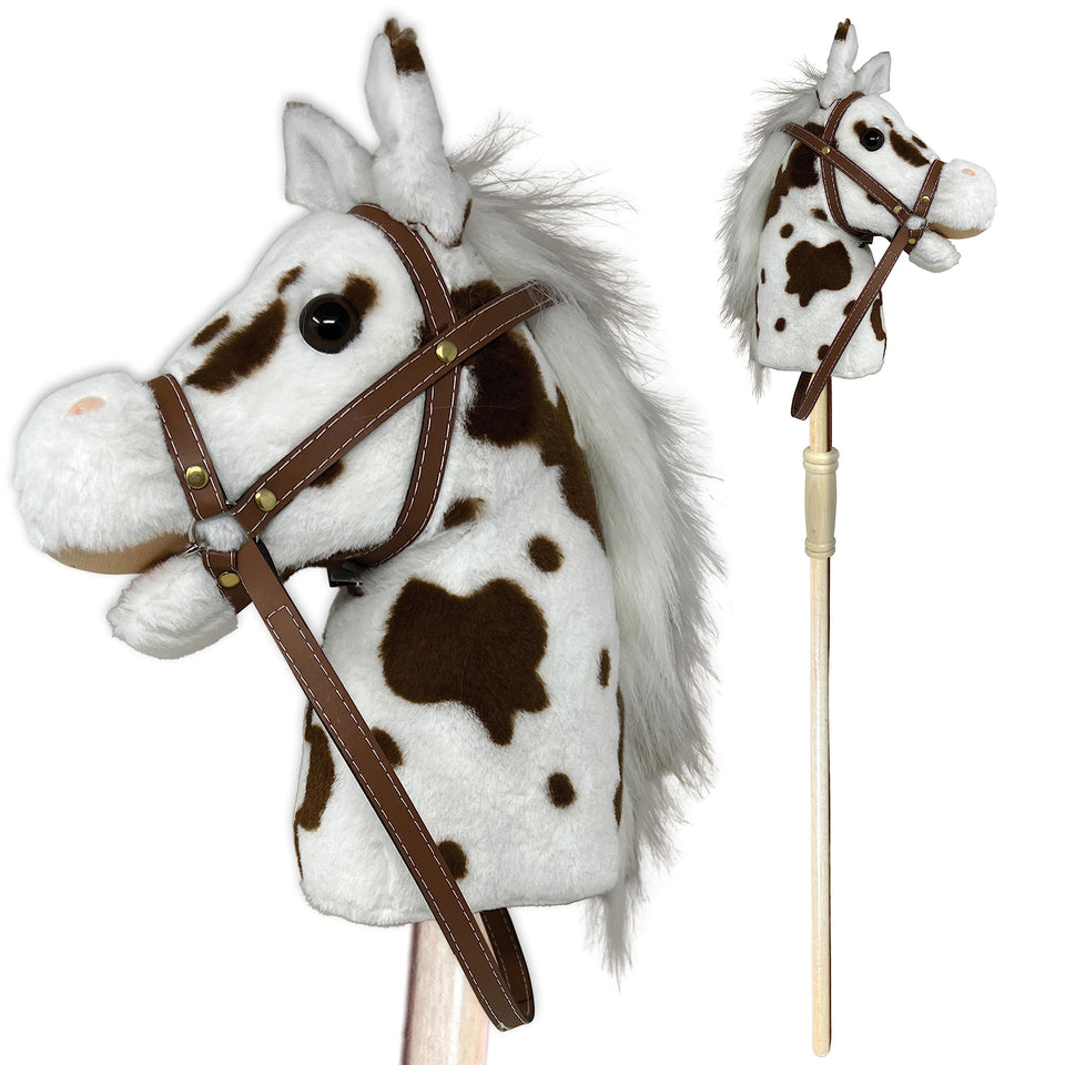 Nature Bound horse riding stick head close-up showing handsewn plush detail for pretend play
