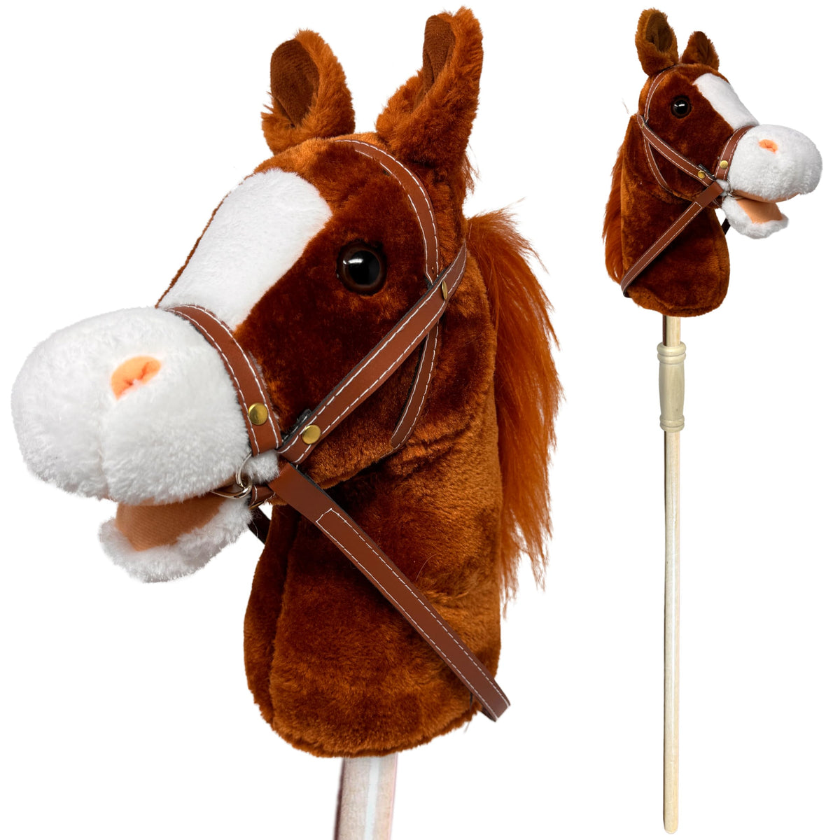 Nature Bound plush stick horse head detail for imaginative riding play