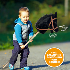 Nature Bound Stick Horse Black pretend-play companion sparks imagination during outdoor adventures.