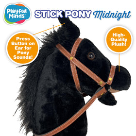Nature Bound Stick Horse Black mane offers plush texture for gentle brushing and pretend grooming.