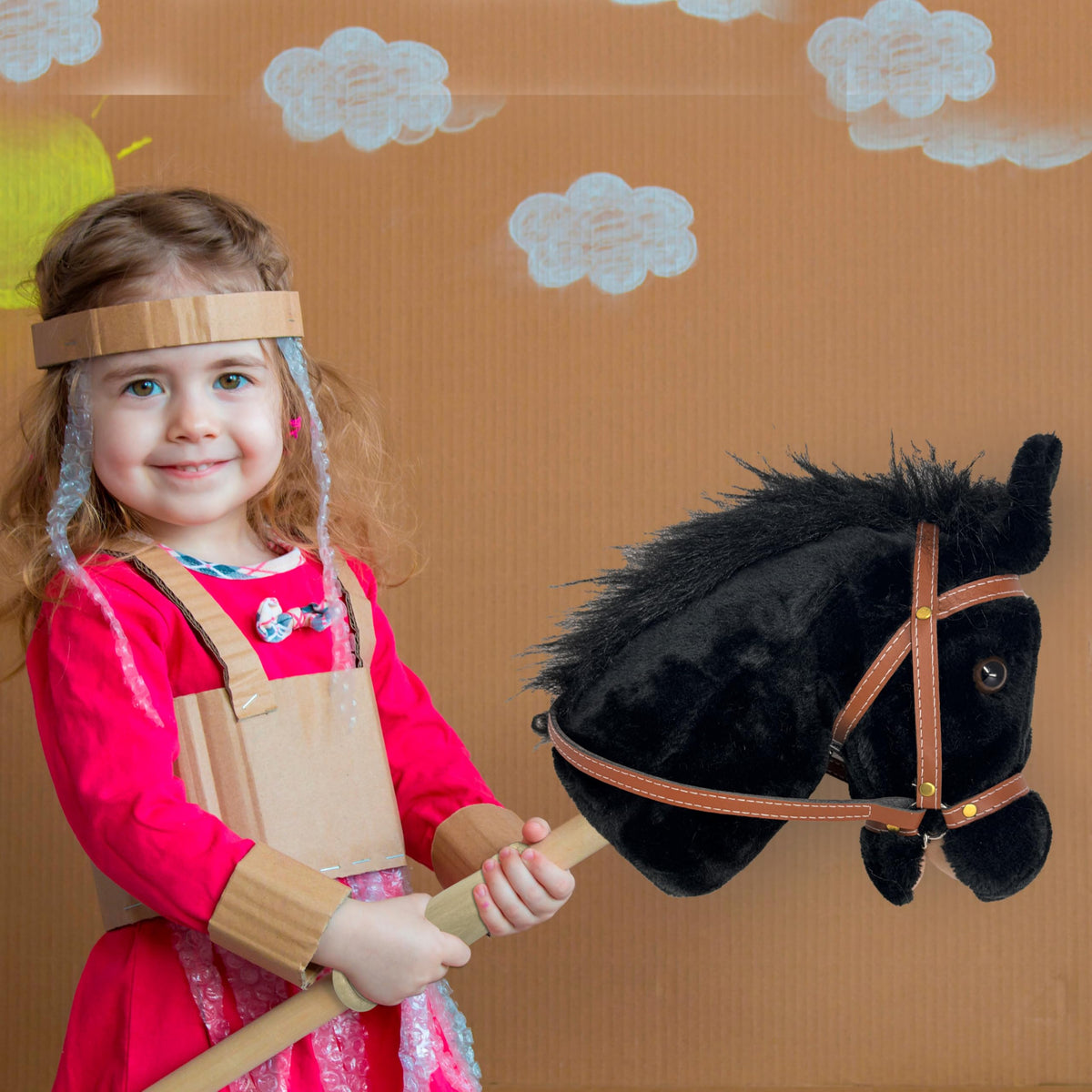 Nature Bound Stick Horse Black sound effects add authentic neighs and clippety-clop cues.