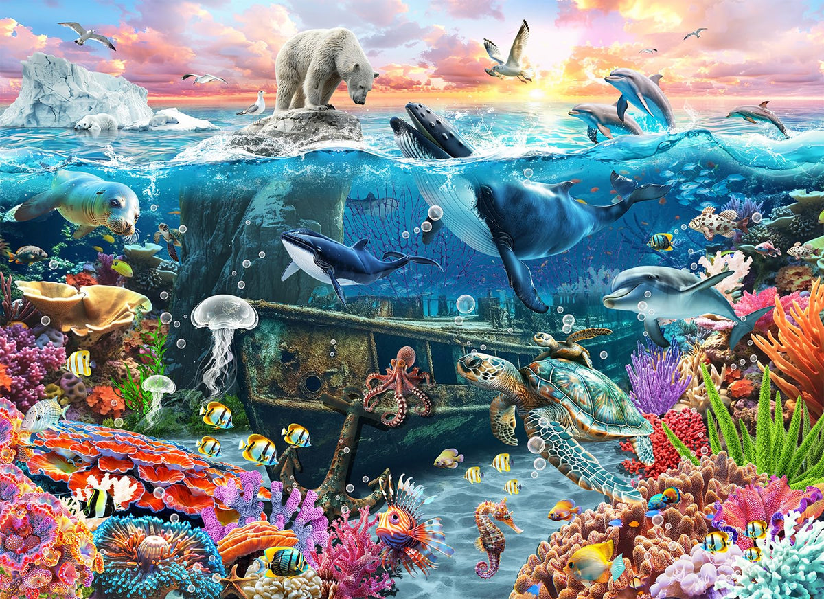 Naturelish 1000-piece underwater puzzle front view promotes immersive focus and calm relaxation.