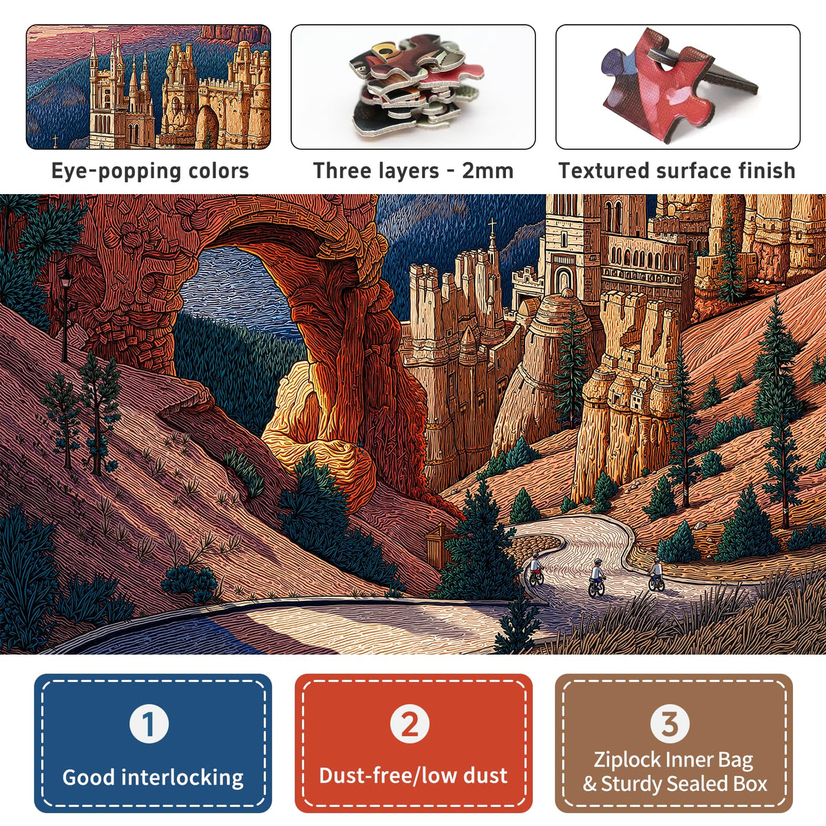 Naturelish puzzle features bikers on scenic road, perfect for family puzzle night.