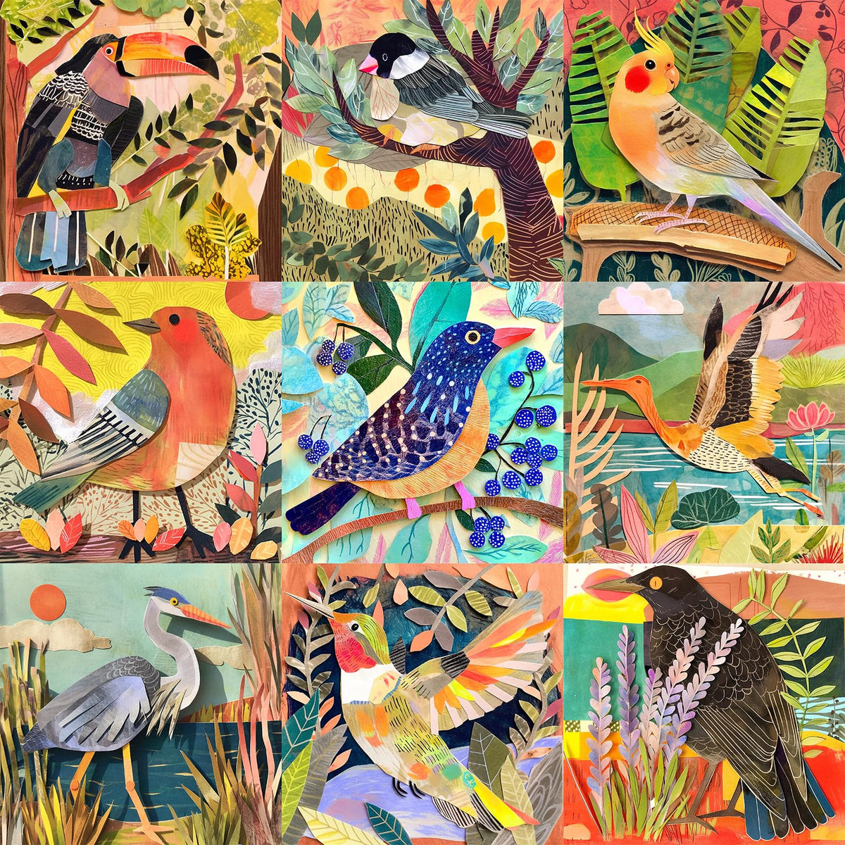 Naturelish 1000-piece cut-paper bird puzzle with vibrant colors for focused evenings.