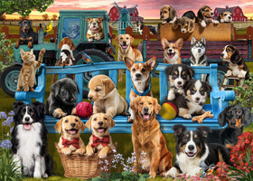 Naturelish dog-family puzzle scene featuring Beagle, Samoyed and retrievers for dog lovers.