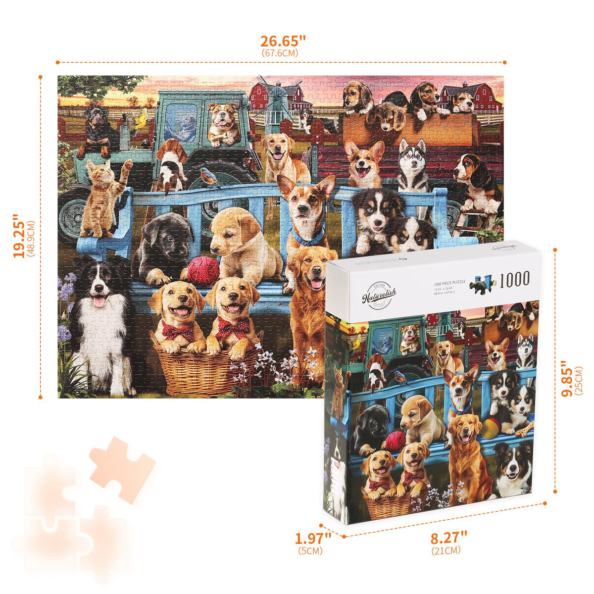 Naturelish finished puzzle size 19.25 by 26.65 inches for display.