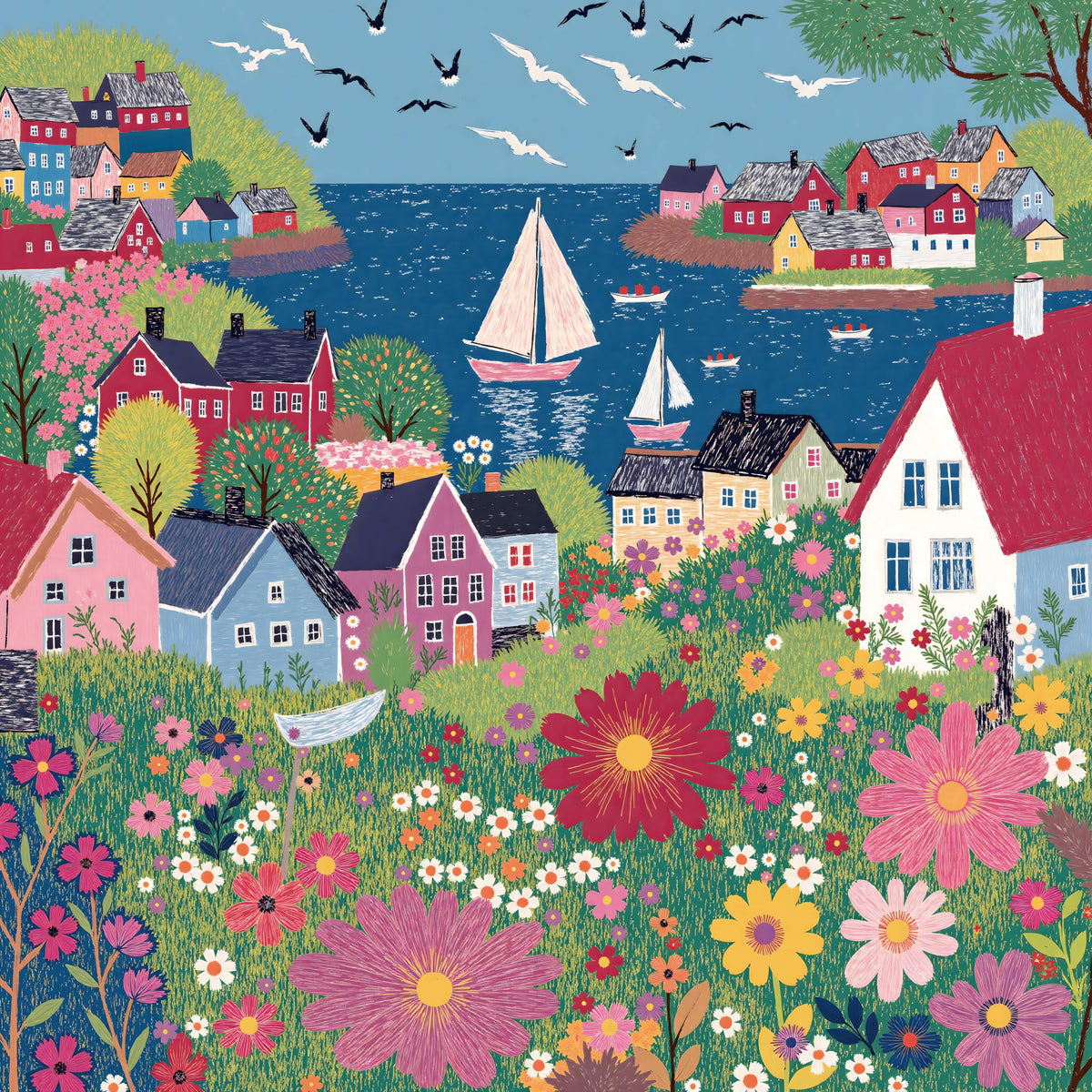 Naturelish jigsaw puzzle: peaceful seaside town scene for brightening your living space