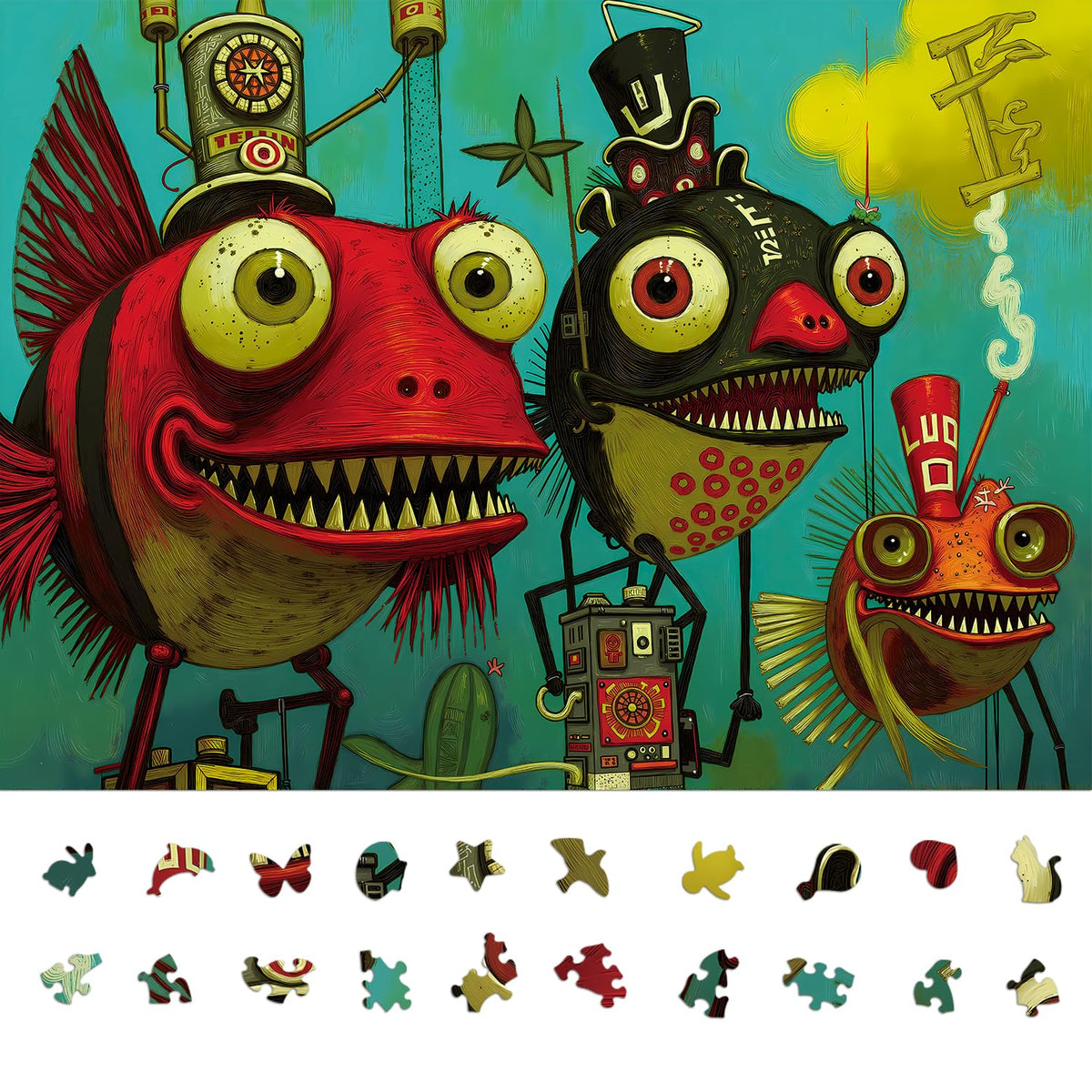 Naturelish puzzle with quirky piranha artwork for a vivid, engaging challenge