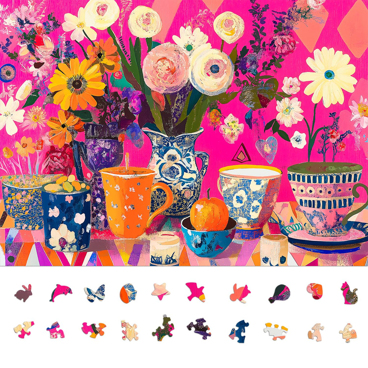 Naturelish Puzzles: adults' flowers art teacups with calming focus