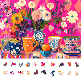 Naturelish Puzzles: adults' flowers art teacups with calming focus
